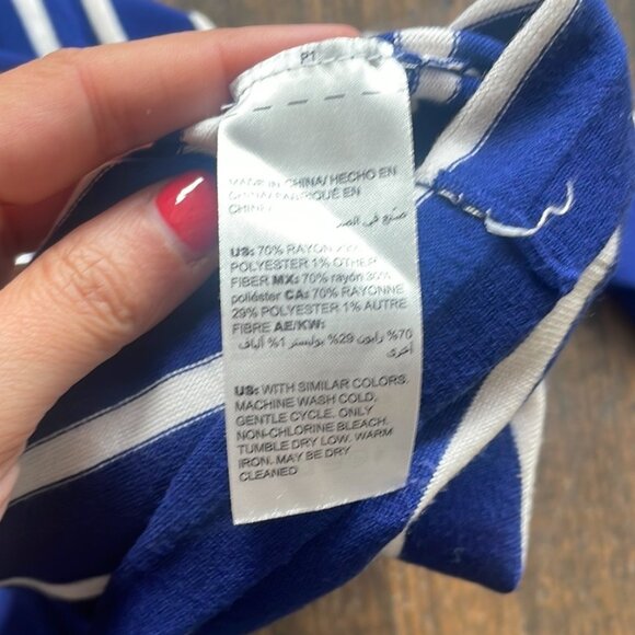 Chicos Striped Long Sleeve Sweater Blue White Pink Size 1 Button Cuff Detail - Picture 6 of 7